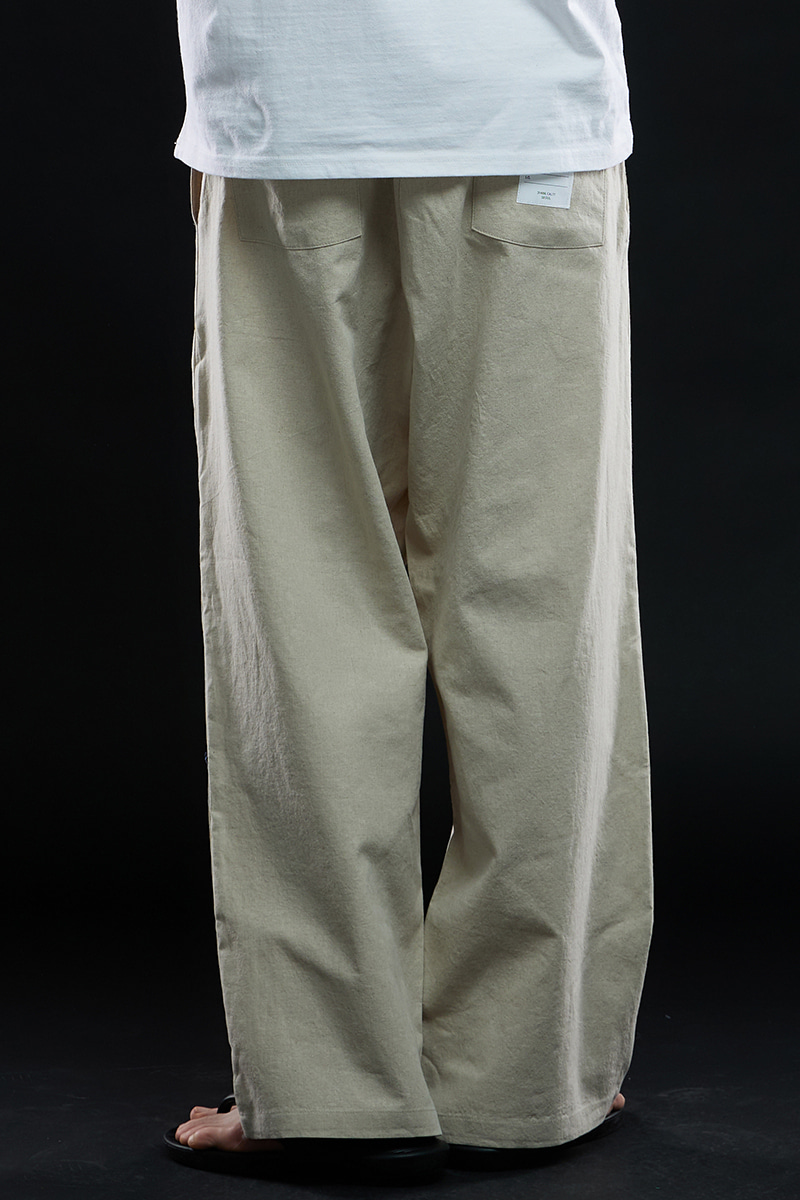 ONE TUCK WIDE FIT PANTS-OATMEAL